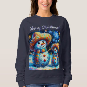 Mexican Folk Art Snowmen Snowman Personalised Sweatshirt