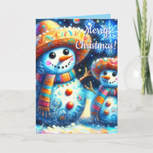 Mexican Folk Art Snowmen Snowman Personalized Card