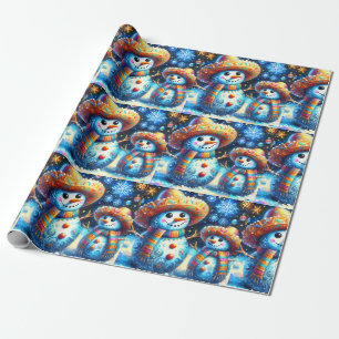 Mexican Folk Art Snowmen Snowman Return Address Wrapping Paper