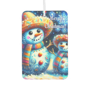 Mexican Folk Art Snowmen Snowman Snow People Car Air Freshener