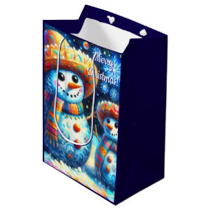 Mexican Folk Art Snowmen Snowman Snow People Medium Gift Bag