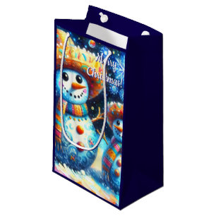 Mexican Folk Art Snowmen Snowman Snow People Small Gift Bag