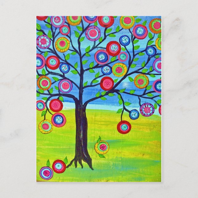 Mexican folk art style Tree of Life Postcard (Front)