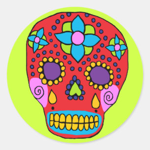 Mexican Folk Art Sugar Skull Classic Round Sticker