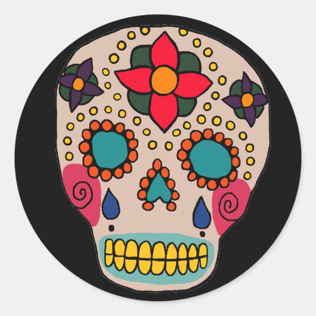Mexican Folk Art Sugar Skull Classic Round Sticker (Front)
