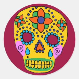 Mexican Folk Art Sugar Skull Classic Round Sticker