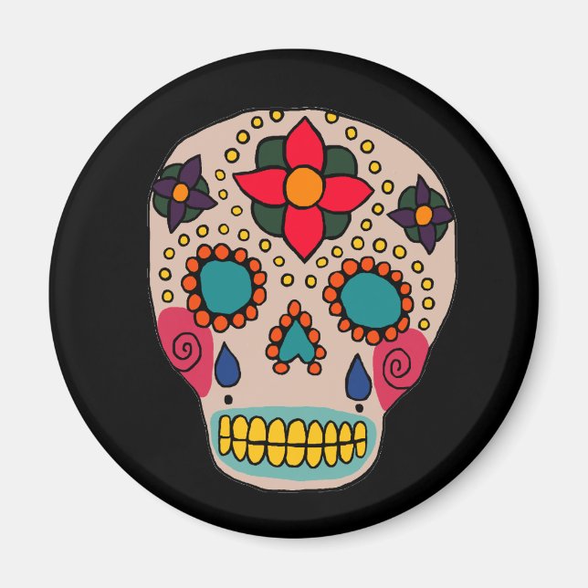 Mexican Folk Art Sugar Skull Magnet (Front)