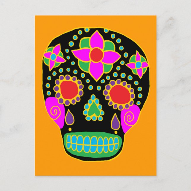 Mexican Folk Art Sugar Skull Postcard (Front)