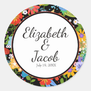 Mexican Folk Art Wedding Classic Round Sticker