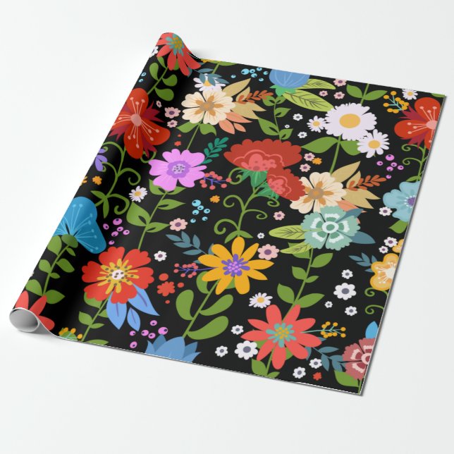 Mexican Folk Art Wedding Wrapping Paper (Unrolled)