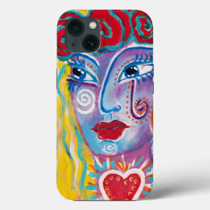 Mexican Folk Art Woman Red Roses Yellow Blue Lilac iPhone 13 Case