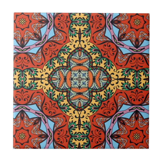 Mexican folk ethnic colourful seamless pattern  ceramic tile (Front)