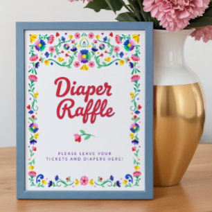 Mexican Folk Floral Diaper Raffle Baby Shower Sign