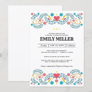 Mexican Folk Floral Embroidery Bridal Shower Invitation