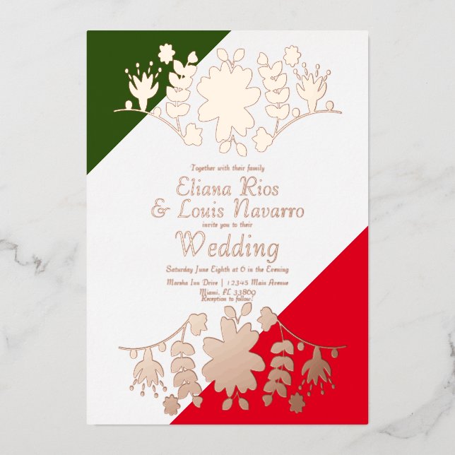 Mexican Folk Floral Heart Red Wedding Pressed   (Front)