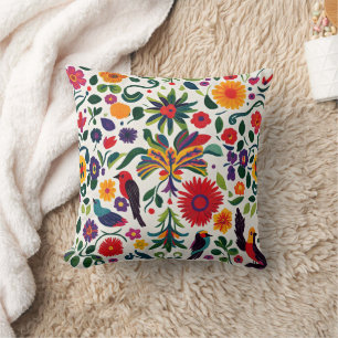 Mexican folk flowers and birds cushion