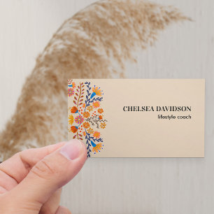 Mexican Folk Flowers Earthy Tan Business Card