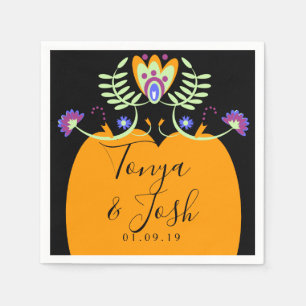 Mexican Folk Flowers Wedding   Halloween Pumpkin Napkin