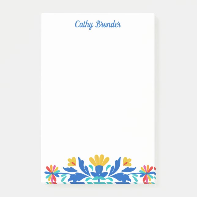 Mexican Folk Pattern Personalised Name Post-it Notes (Front)