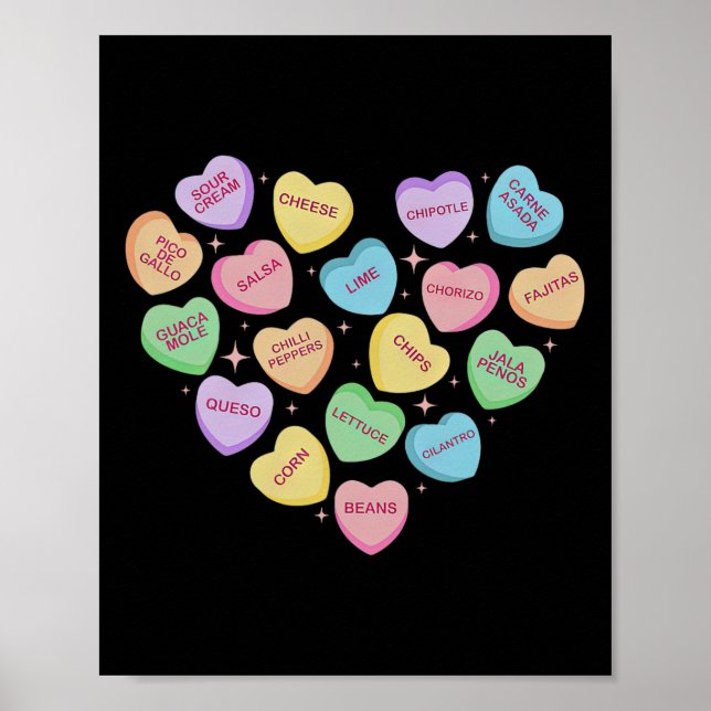 Mexican Food Heart Conversation Nachos Tacos Valen Poster (Front)