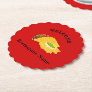 Mexican food restaurant welcome tacos Personalised Paper Coaster