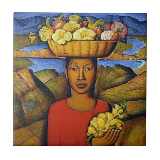 Mexican Fruit Vendor Woman Tile Mural (Front)