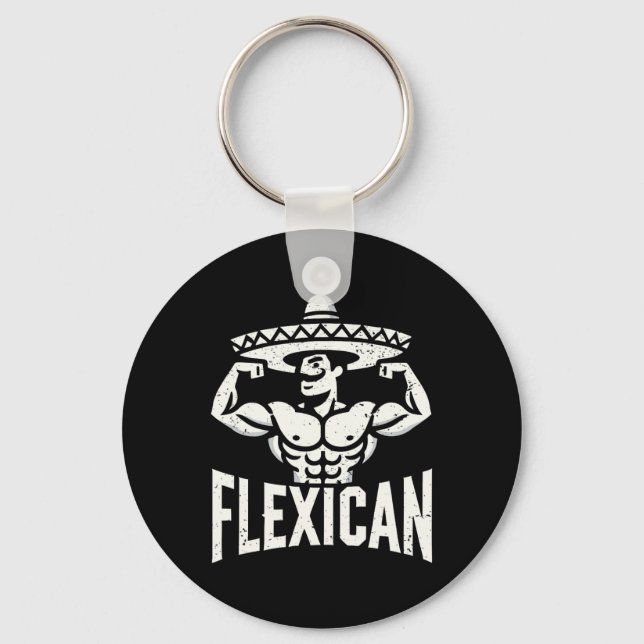 Mexican Funny Flexican Bodybuilding Flexing Muscle Key Ring (Front)