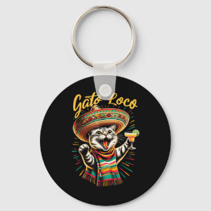 Mexican Gato Loco Sombrero Cat Cinco De Mayo Funny Key Ring