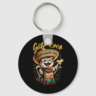 Mexican Gato Loco Sombrero Cat Cinco De Mayo Funny Key Ring