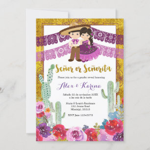 Mexican Gender Reveal Purple Cactus Floral Invitation
