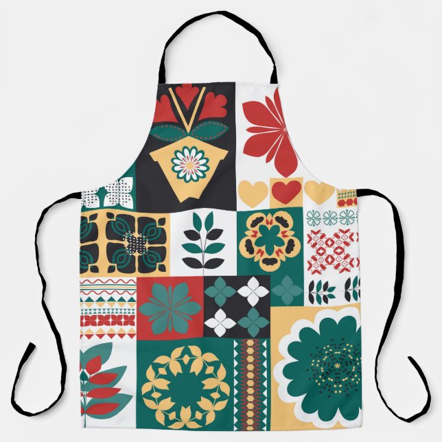 Mexican Geometric: Red Green Ornament. Apron (Front)