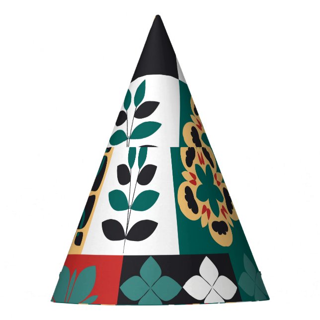 Mexican Geometric: Red Green Ornament. Party Hat (Front)