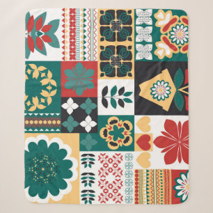 Mexican Geometric: Red Green Ornament. Sherpa Blanket