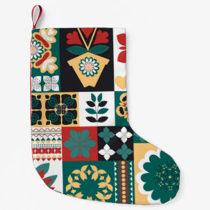 Mexican Geometric: Red Green Ornament. Small Christmas Stocking
