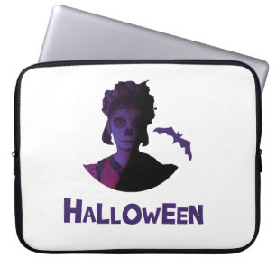 Mexican Girl and Bats Halloween Design Laptop Sleeve