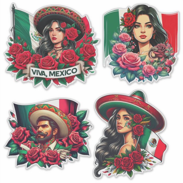 Mexican Girl and man sombrero mexico Flag art  (Front)