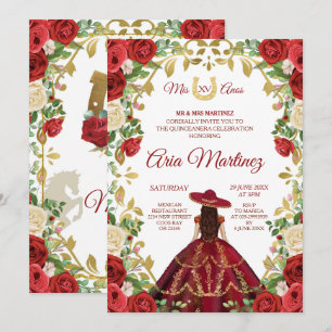 Mexican Girl Burgundy Dress 15th Birthday Invitation