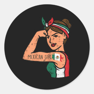 Mexican Girl Mujer Rosie Riveter Cinco De Mayo Fie Classic Round Sticker