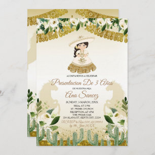 Mexican Girl Third Birthday White Floral Invitation