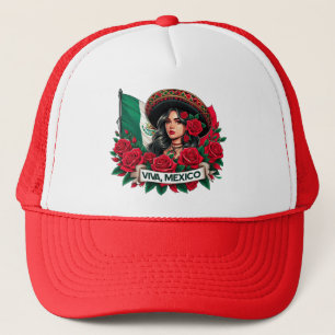 Mexican Girl Viva mexico Flag art illustration Trucker Hat