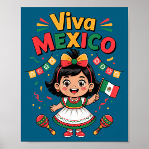 Mexican girl viva mexico shirt mexican flag poster
