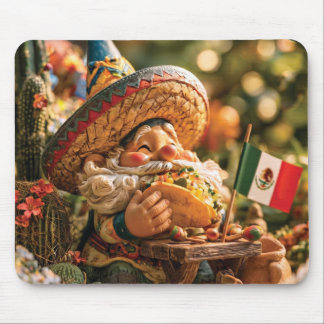 Mexican Gnome Wearing A Sombrero Eating A Taco Mouse Pad