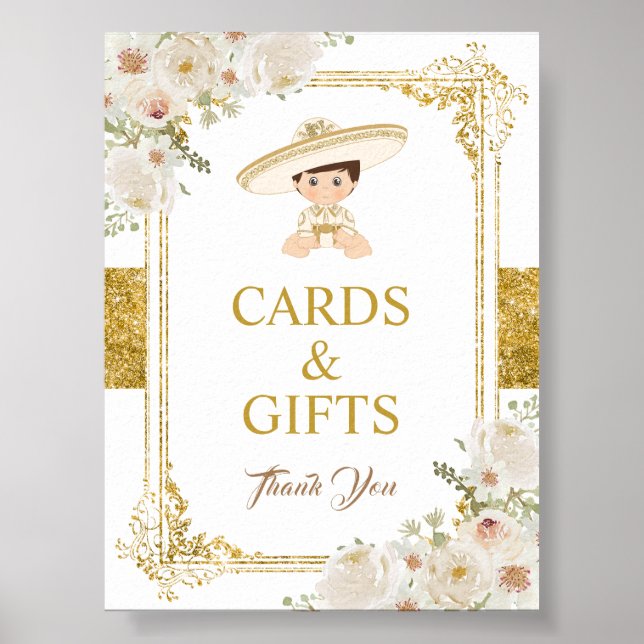 Mexican Gold Fiesta Boy Baptism Cards & Gifts Poster (Front)