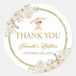 Mexican Gold Fiesta Boy Baptism Thank You Classic Round Sticker