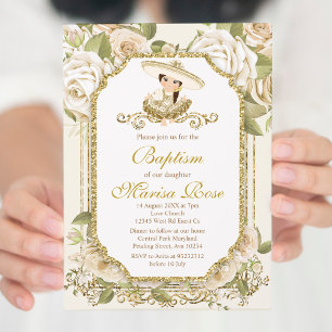 Mexican Gold Fiesta Girl Baptism Christening Invit Invitation
