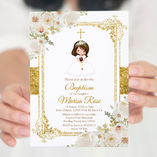 Mexican Gold Fiesta Girl Baptism Christening Invitation