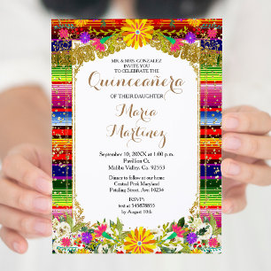 Mexican Gold Floral Quinceañera  Invitation