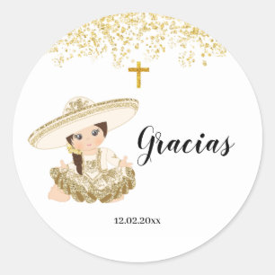 Mexican Gold Girl Charrita Baptism Sticker