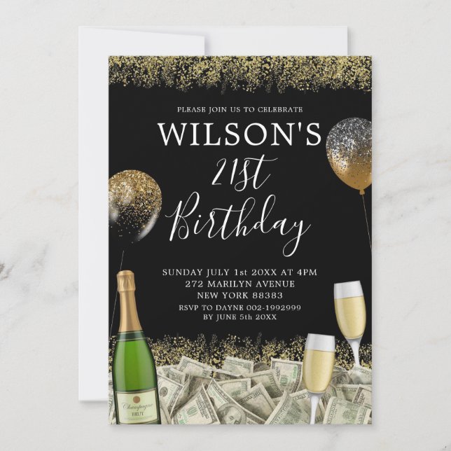 Mexican Gold Money Party 21st Birthday Invitation (Front)