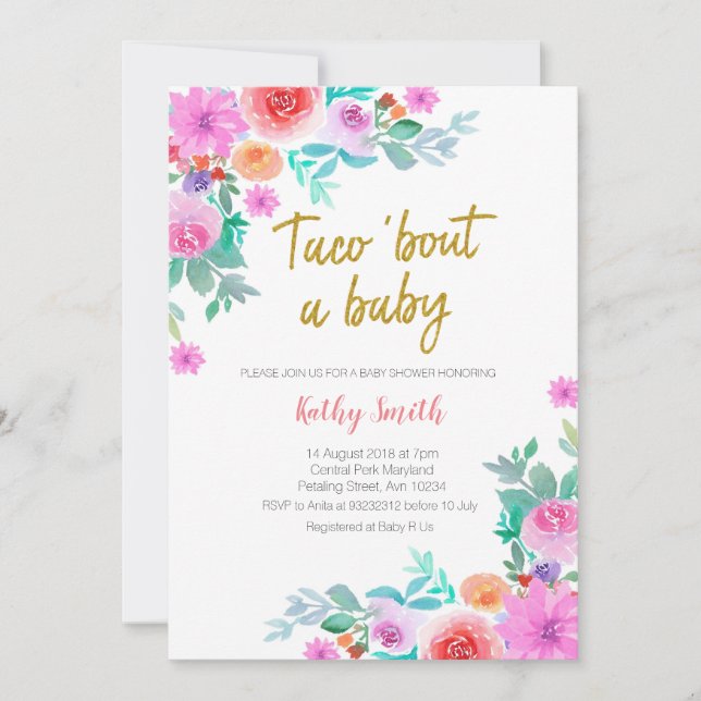Mexican Gold Watercolor floral BABY SHOWER Invitation (Front)